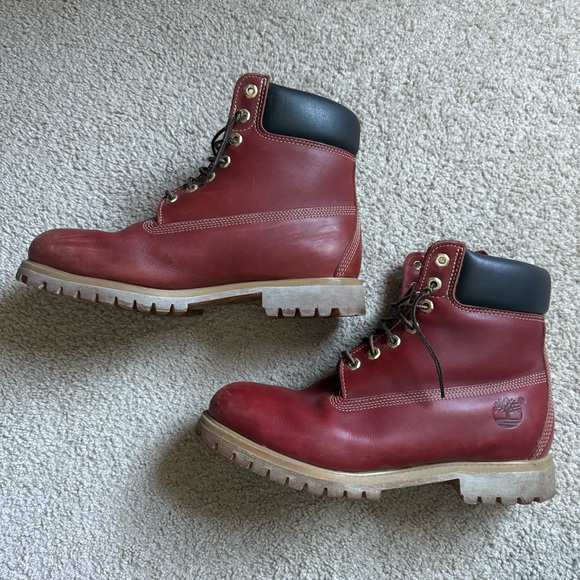 Timberland 6-inch red leather boots mens size 10.5 burgundy oxblood